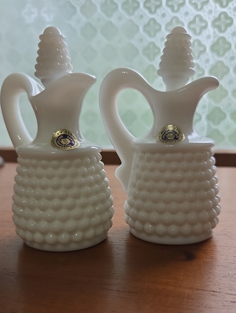 Authentic Milk Glass Hobnail Westmoreland  Cruet Set - White